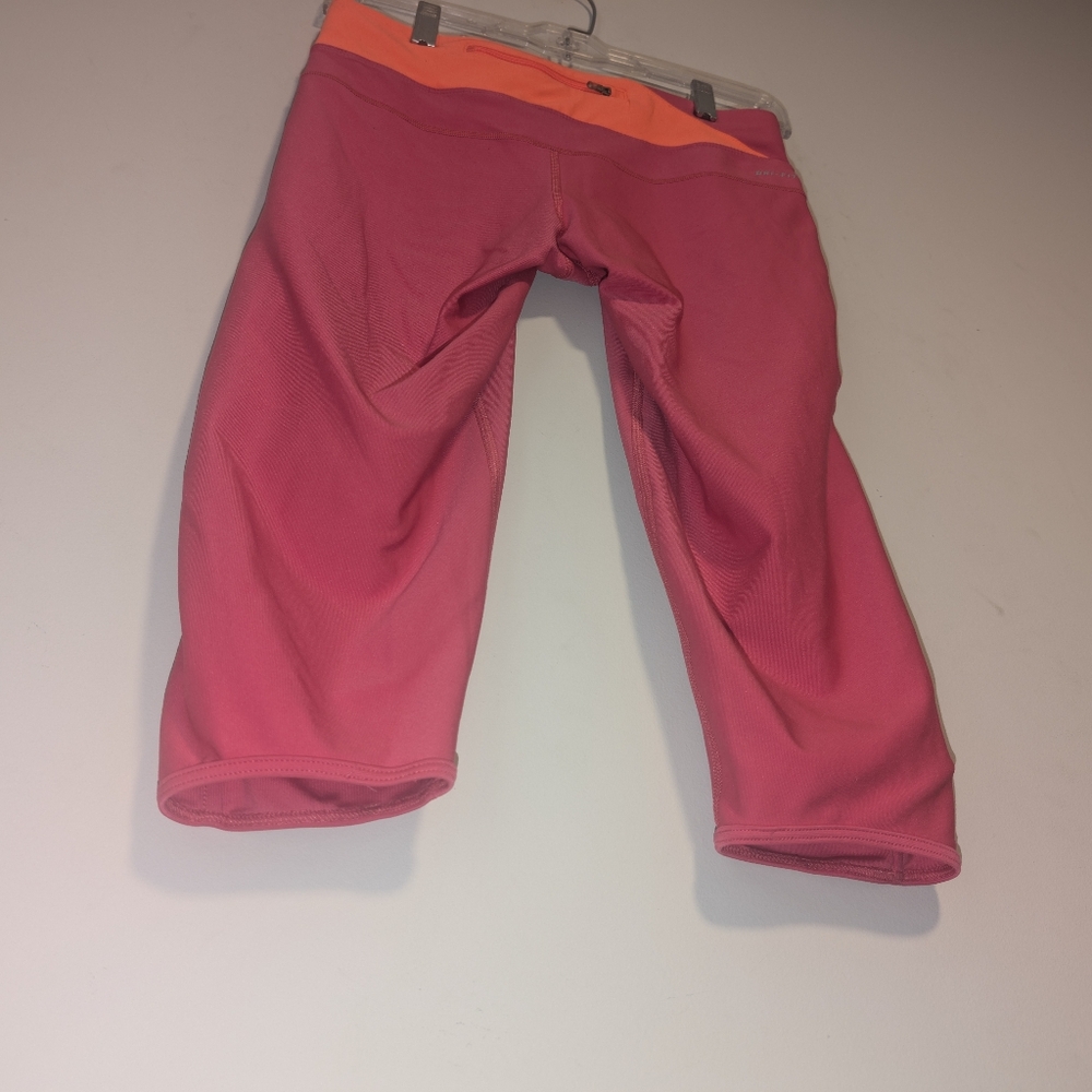 Nike Women's Cropped Dri-Fit Leggings Pink & Orange W/ Zip Pocket & Drawstring - Picture 14 of 16